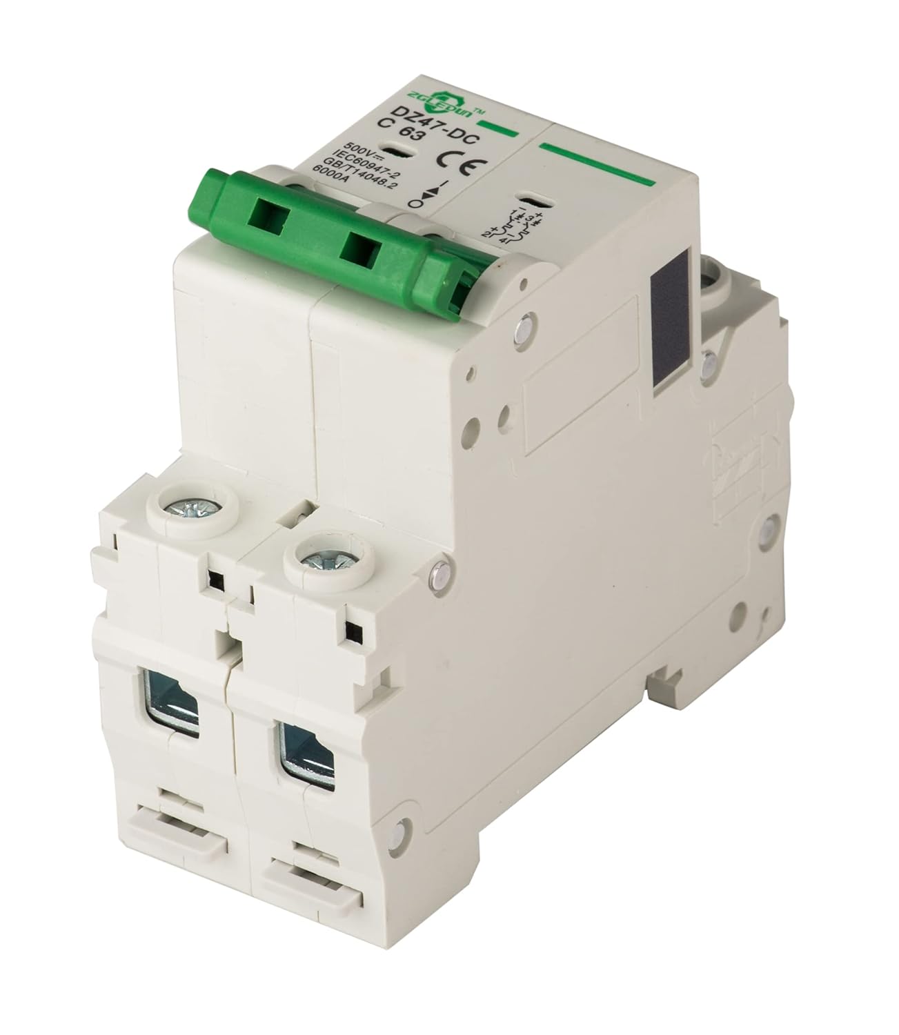 DC Miniature Circuit Breaker, 2 Pole 25 Amp, 250V-500VDC, 6kA Din Rail Mount Breaker with Thermal Magnetic Trip, DZ47-63 C25 2P, DC Solar MCB