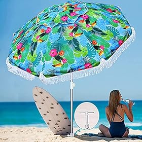 AMMSUN 6.5ft Heavy Duty HIGH Wind fringe Beach Umbrella with sand anchor & Tilt Sun Shelter , UV 50+ Sun Protection… 61MYjh7RntL. SS280