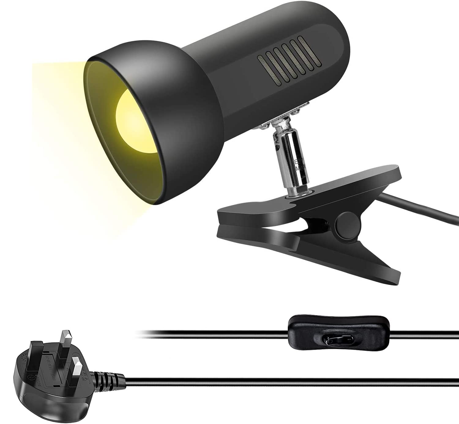 Clip on Reading Light, Desk Lamp, E27 Bulb Holder, Clamp Lamp for Reading in Bed or Deep Focus, Sleek Lightweight Design Perfect Bed Light for Reading