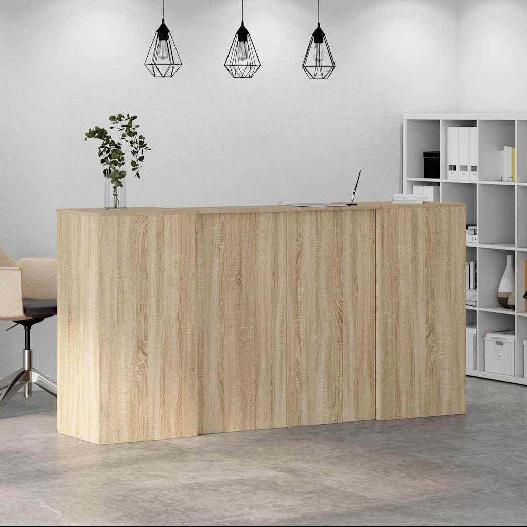 Banco reception Sonoma rovere 200 x 50 x 103,5 cm con bancone integrato, robusto materiale in legno, ampio spazio di archiviazione, design discreto per ufficio, hotel, clinica, salone