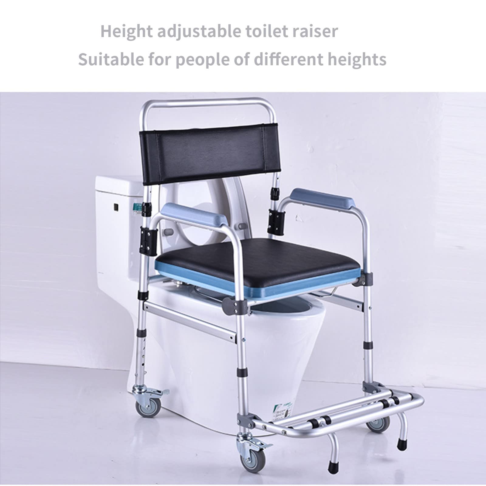 Commode fotel prysznicowy, regulowana wysokość 4 w 1, toaleta z wyściełanym siedziskiem, 4 hamulce, zdejmowany garnek, składany , antypoślizgowe bezpieczeństwo dla osób starszych i