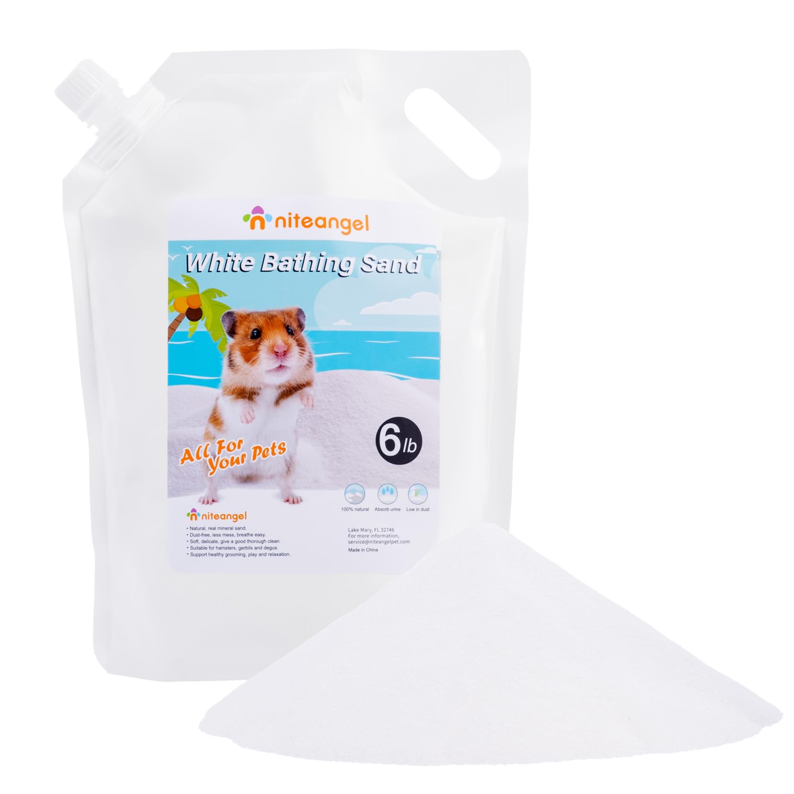 Niteangel Hamster Desert Bath Sand | No-Dust Bath or Potty Litter Sand for Hamster Chinchillas Gerbil Mice Degu or Other Small Pets (White Sand, 6LB)