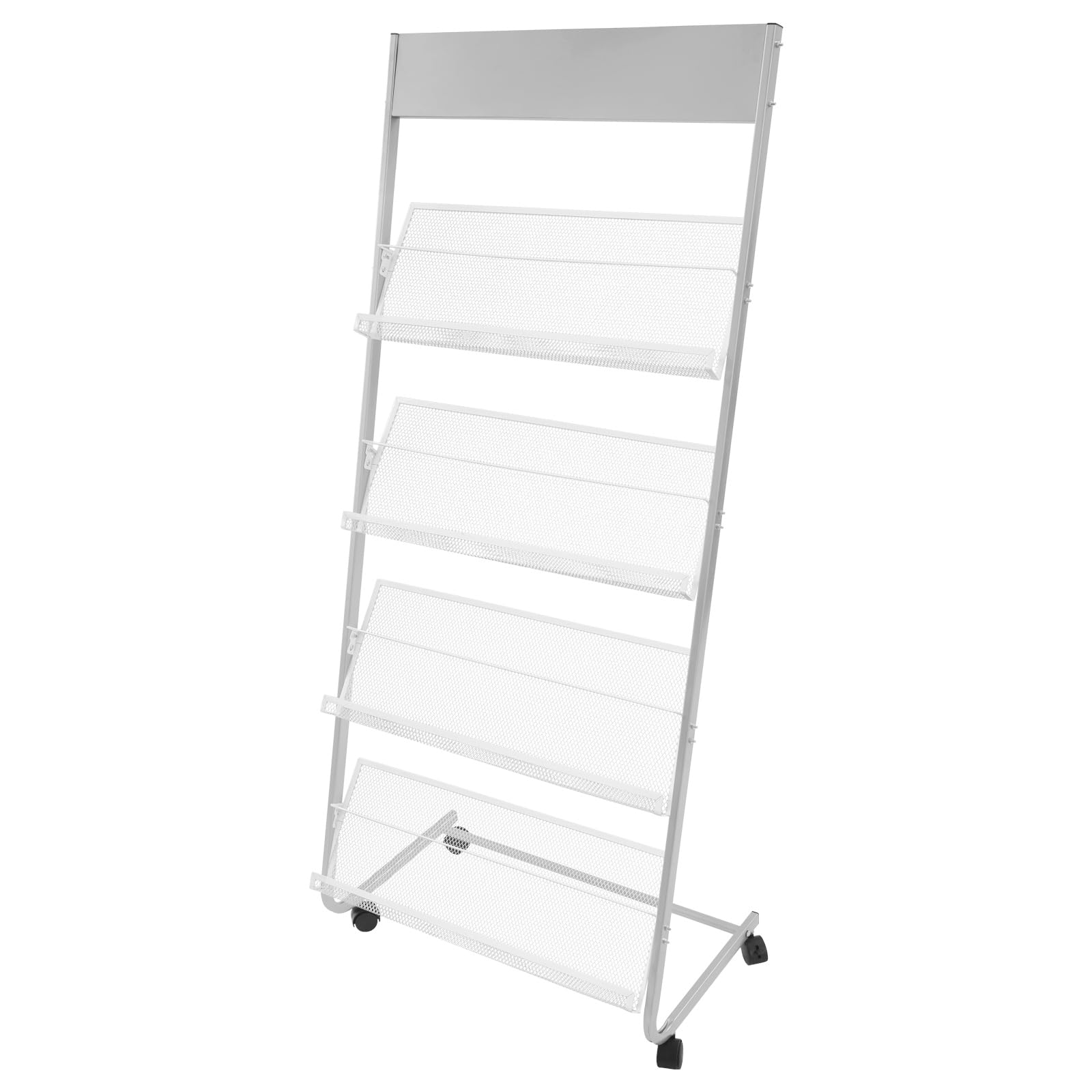 Expositor de Revistas de Pie con Ruedas, Soporte para Revistas Suelo Expositor de Pie para Folletos, 63*36*148 Cm, para Estudios, Bibliotecas, Atracciones Turísticas, Centros Comerciales (Plateado)
