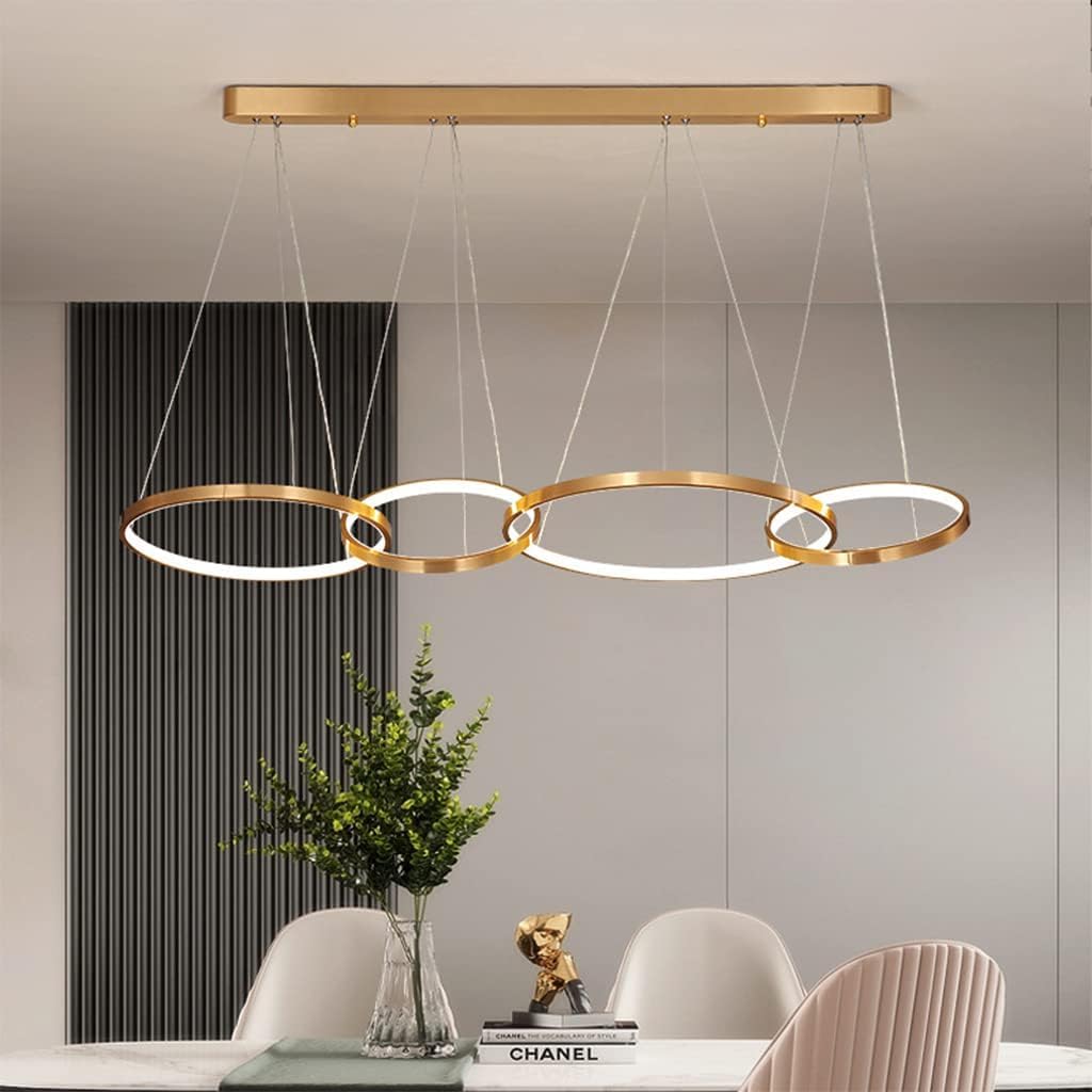 Lampada a Sospensione LED Lampada a Sospensione Moderna Lampadario da Tavolo da Pranzo Regolabile in Altezza Lampada da Soggiorno dimmerabile con Telecomando Anelli in Alluminio Lampada a so