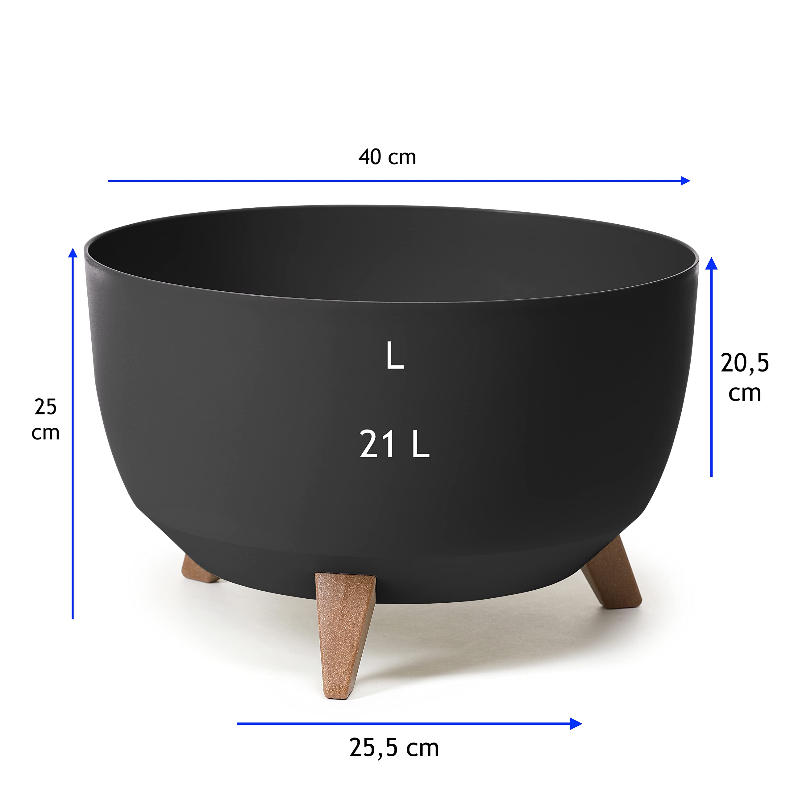 MELTOM Pot de Fleurs Bol avec Pieds Pot de Fleurs d'herbes Bol écologique pour Plantes recyclées, Mat (Noir, L - 40 cm)