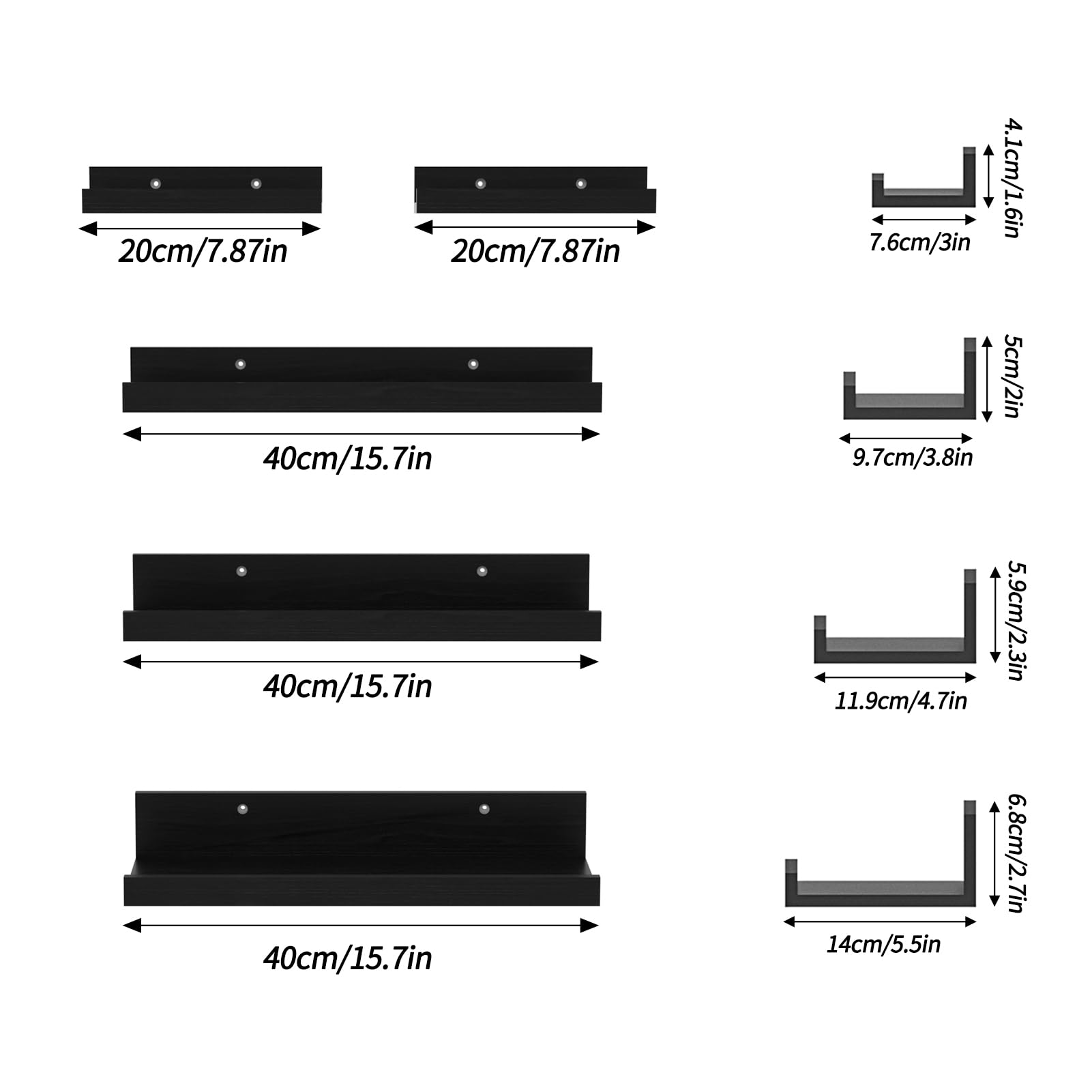 Set 5 Mensole Sospese In Legno Bianco - 40cm E 20cm Per Soggiorno, Cucina, Camera | Scaffali Galleggianti Decorativi - Foto 5
