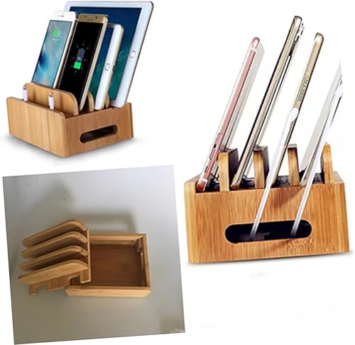 Miniatura 5 de FONDOTIN Mobile Phone Stand Modern Phone Stand Phone Holder Cajas Organizadoras Video Recording Stand Bamboo Smartphone Charging Station Phone