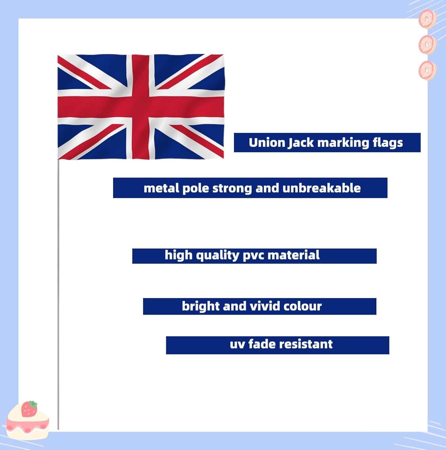 50 Pack 4.92"x3.81" Marking Flag Union Jack UK Flag with 15.3" Steel Pole Yard Markers Flags Landscape Sprinkler Flags Dog Fence Britain for Fence Yard Lawn PVC - Image 2