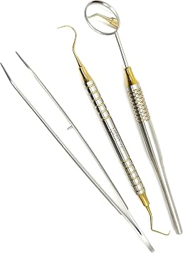 Dental Examination Set Basic Diagnostic Kit Tool 3 pcs (Gold)