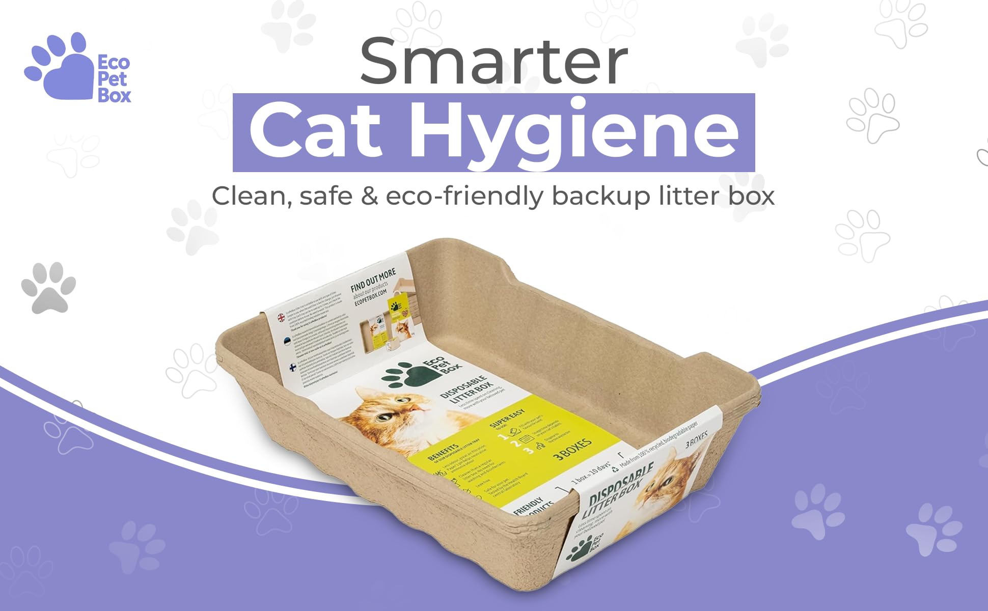 EcoPetBox – Recyclebare Katzentoilette Set – 6 große Einweg Bio-Katzenklos, 5 kg Natur-Katzenstreu, 3 Schaufeln, biologisch abbaubar & plastikfrei – Hygienisch, geruchshemmend & sofort einsatzbereit