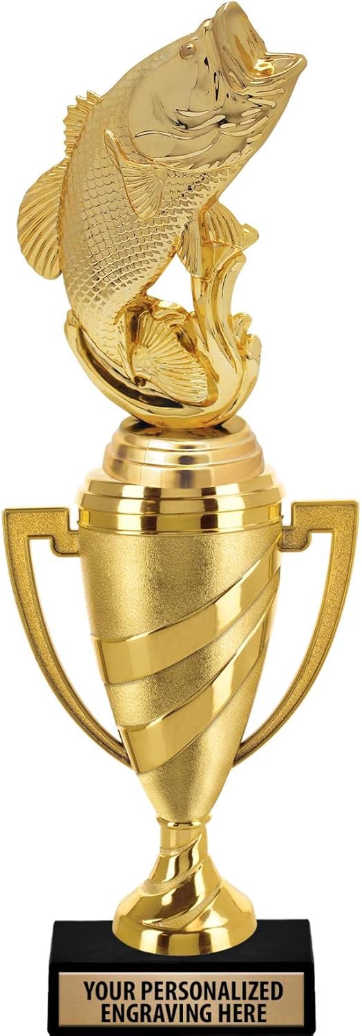 Crown Awards Fish Trophy, 14" Gold Cup Largemouth Bass Fish Trophies with Free Personalization Prime