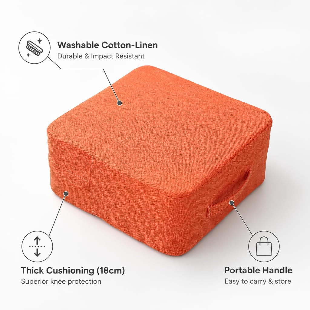 Cojín de Suelo Tatami Lavable de algodón y Lino, Grueso y cómodo, portátil con asa para meditación