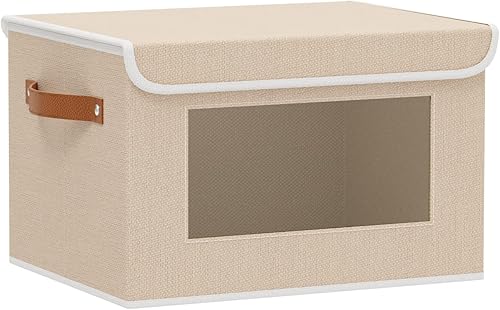 Miniatura 24 de Cajas de almacenamiento de tela, 13 x 9.1 x 7.9 pulgadas, cestas de manta para estantes con tapas, cubos con asas, cubos decorativos de lino para