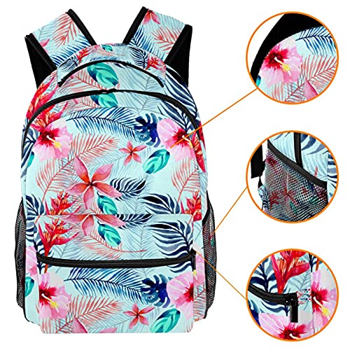 Sac à dos voyage avec porte-bouteille intégré imprimé tropical vert et rose