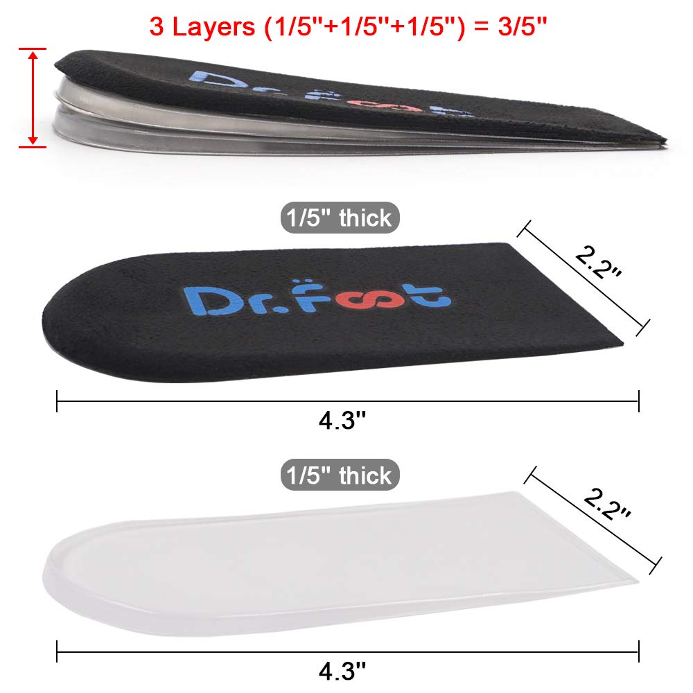 Dr.Foot Adjustable Orthopedic Heel Lift Inserts, Height Increase Insole