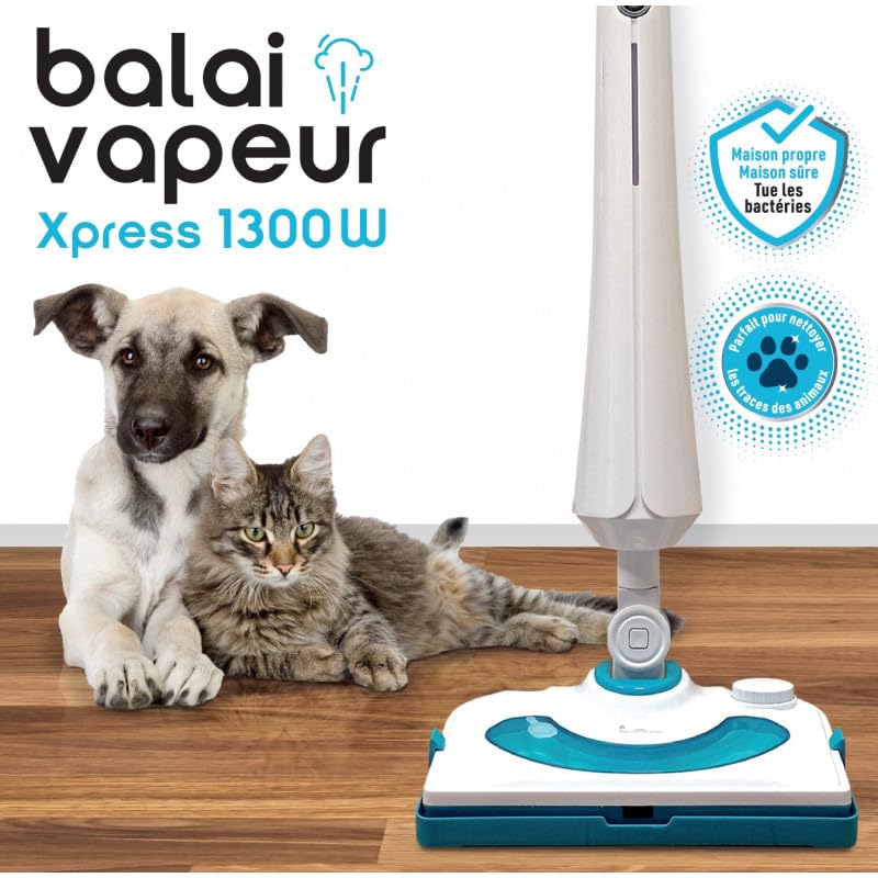 Balai vapeur 1300W - Tête articulée - VENTEO - Vapeur continue - Système double réservoir eau/détergent - Utilisation intérieur/extérieur