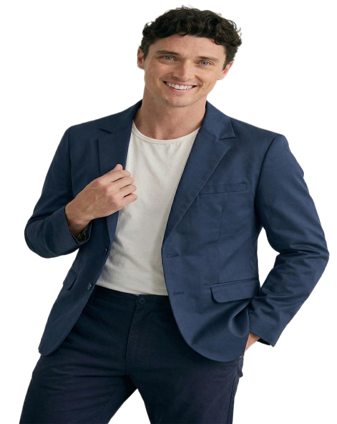 perfect productions Men's Navy Blue Blazer, Single-Breasted Formal Suit Jacket with Notch Lapel and Pocket Square 2-picture-41
