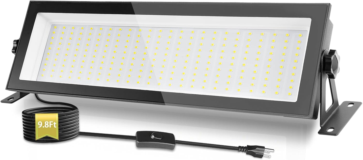 FastDeng LED Shop Light, 150W 18000lm 5000K Daylight LED Garage Light, IP66 Waterproof Outdoor Flood Light with US Plug 10FT Cord and Switch for Workshop Yard Factory Area High Bay Lighting