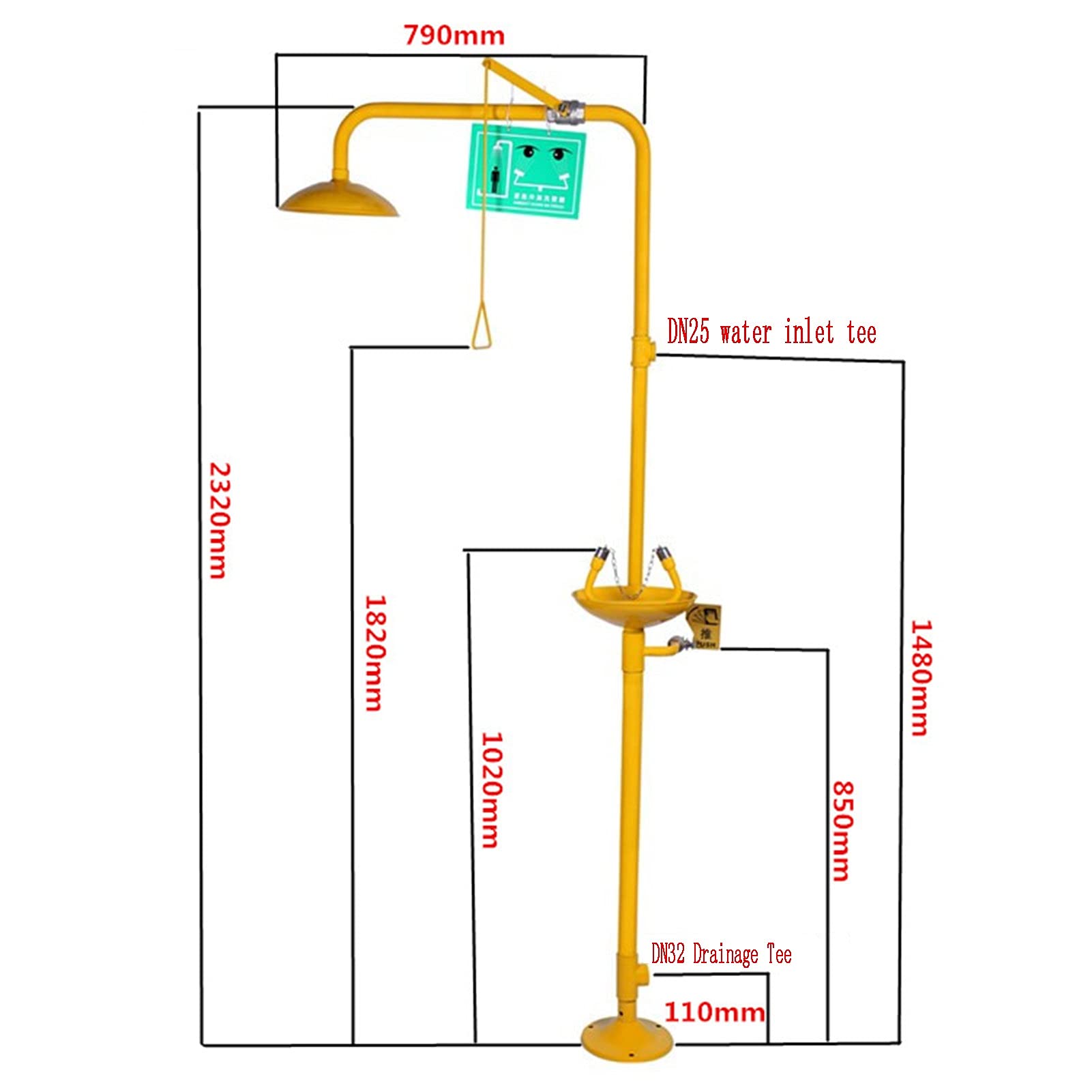 Estación lavaojos, Ducha de Seguridad de Emergencia con Cabezal con Revestimiento ABS, Kit de Ducha Exterior de Acero Inoxidable para Patio Trasero.,