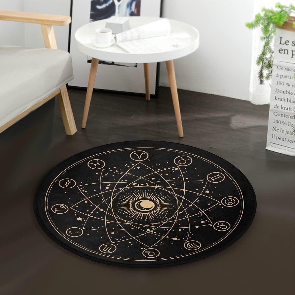 ALAZA Zodiac Sign Geometric Round Area Rug Non-Slip Floor Mat for Dorm Bedroom Living Room Home Decor 3ft Diameter