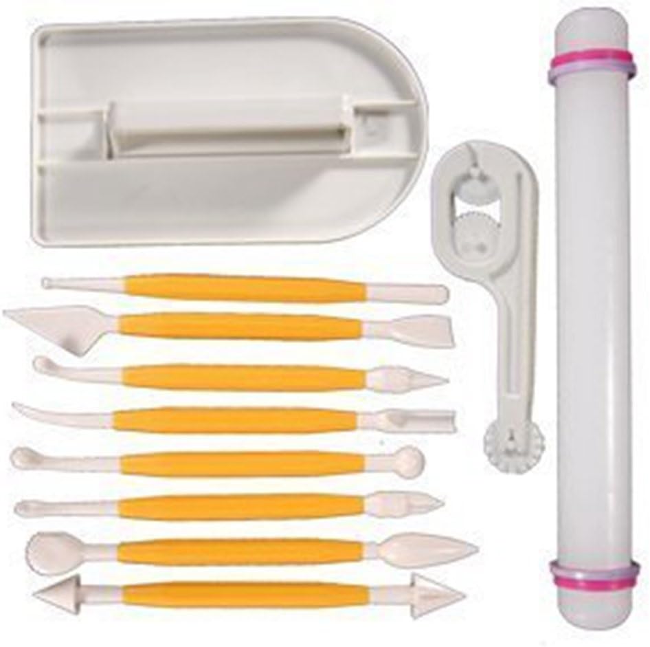 SMO 11pcs Sugarcraft Icing Cake Smoother Fondant Cutter Embosser Rolling Pin Model by MOS