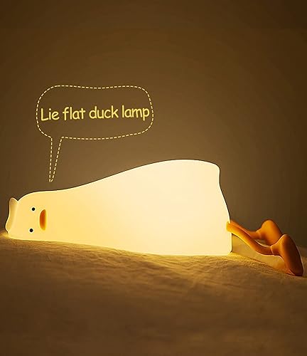 Zendure Luz nocturna LED plana de pato acostado, lindo pato iluminado, luz nocturna regulable de silicona, lámpara táctil recargable para amamantar
