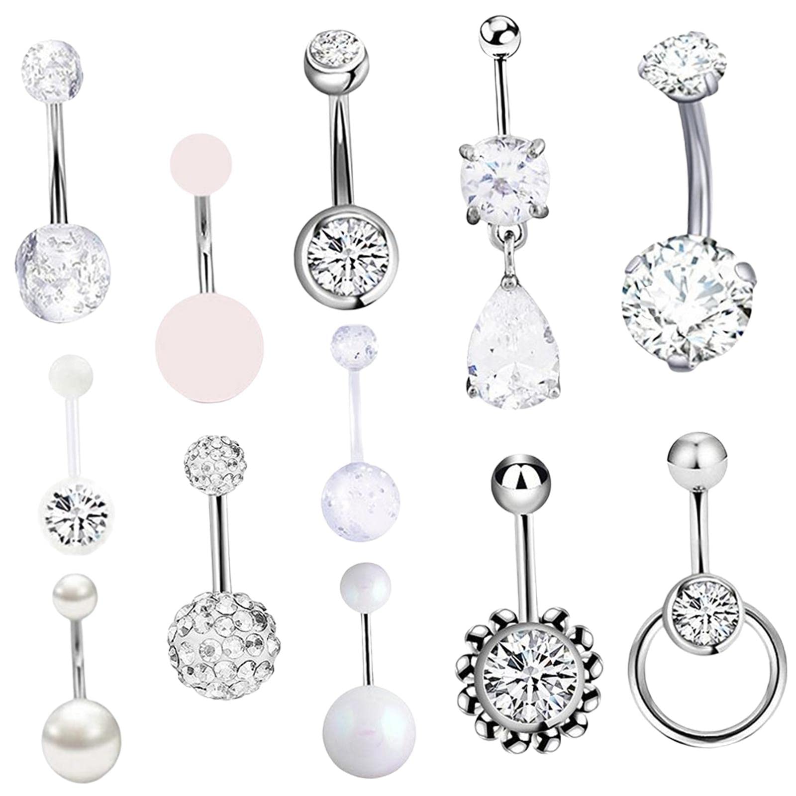 THE STYLE SUTRA12Pcs Belly Button Rings | Navel Rings for Women & Girls | Fashion Body Piercing Jewelry