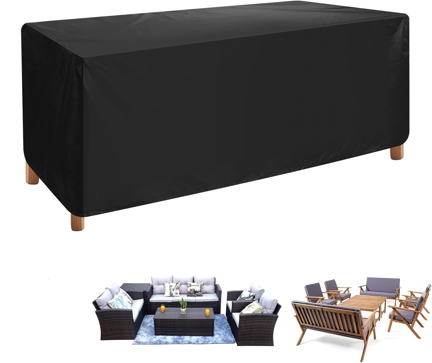 CFRJDJ Garden Furniture Covers 170x90x82cm Oxford 420D Fabric Patio Table Covers Waterproof with Dust-proof, Anti-UV Rattan Garden Furniture Covers Outdoor Indoor