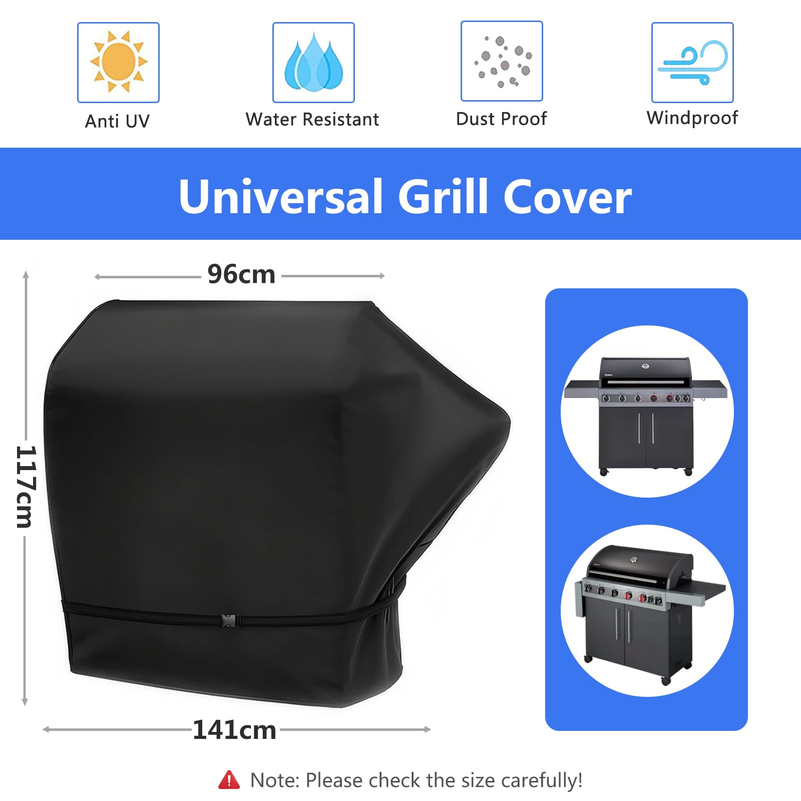 Pokrowiec na grill gazowy Boston 6 KR Turbo, 100% wodoszczelny, wytrzymały materiał Oxford 600D, odporny na rozerwanie, promieniowanie UV i wiatroszczelny, z gumową taśmą (do Boston 6 KR Turbo)