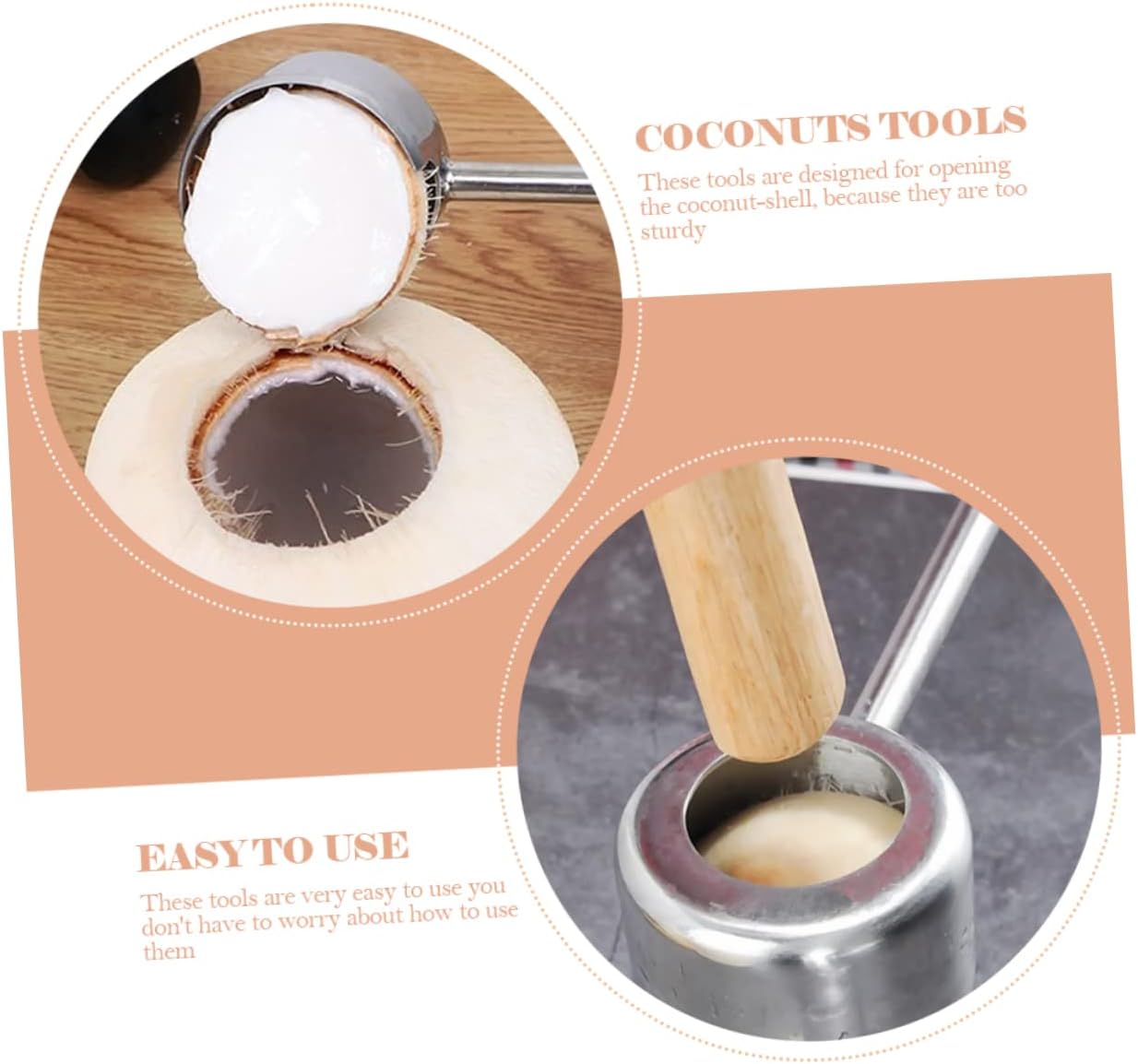 Mobestech 2Pcs Stainless Steel Coconut Opener Set Hammer and Puncher Safe and Easy Kitchen Gadgets for Opening Coconuts at Home