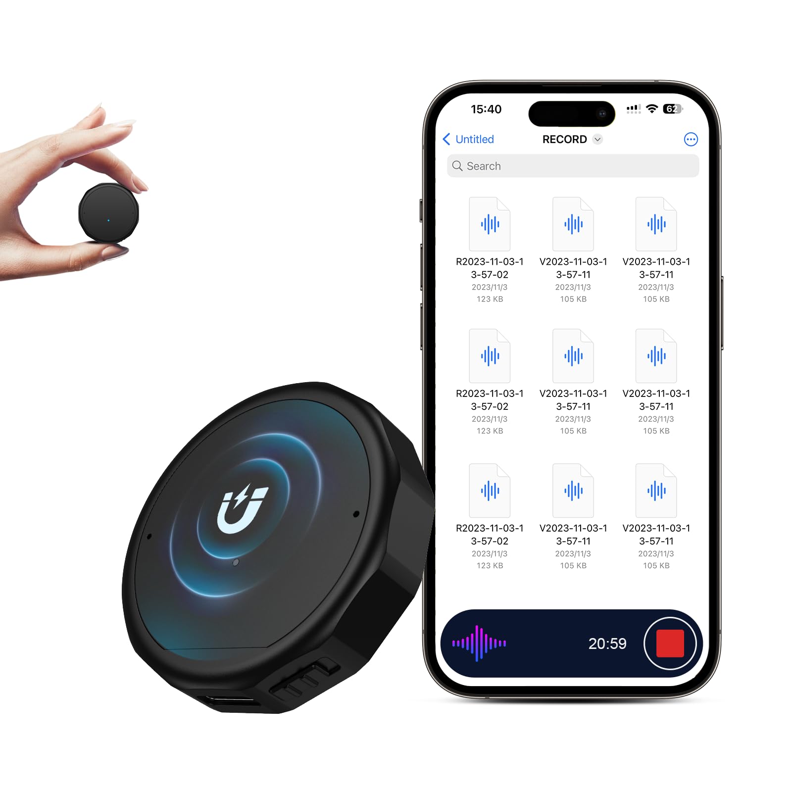 Enregistreur Vocal Magnétique 64 Go - Réduction De Bruit, Recharge USB-C - Pour Réunions, Cours, Interviews