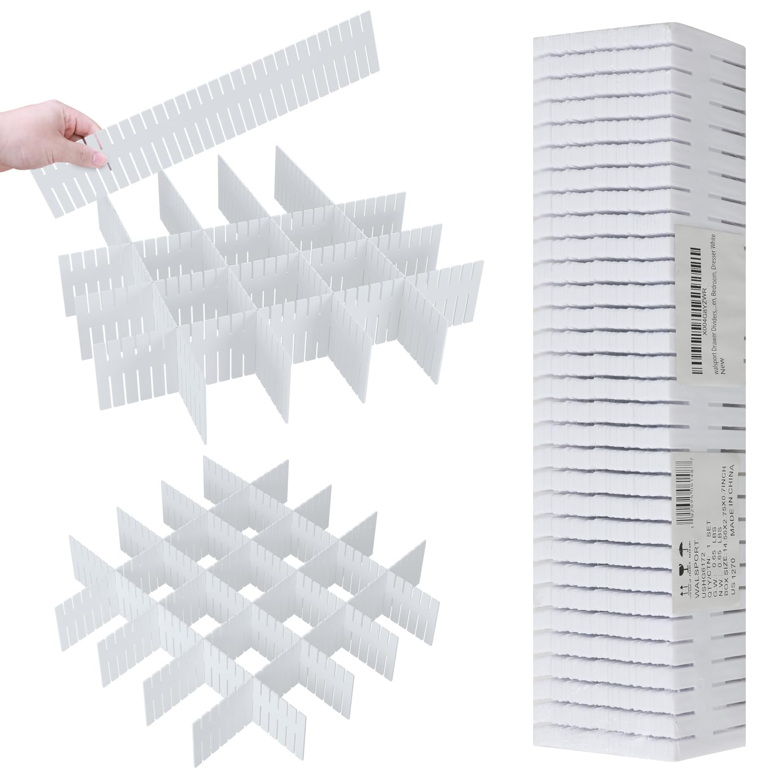 42 separadores de cajones, organizador de cajones ajustable para calcetines, ropa interior, maquillaje, puede ayudar a ordenar la cocina, dormitorio, tocador, color blanco