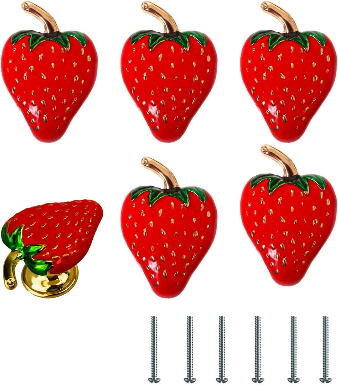 6PCS Strawberry Cabinet Knobs,Drawer Knobs Creative knobs Decorative Furniture for Cupboard