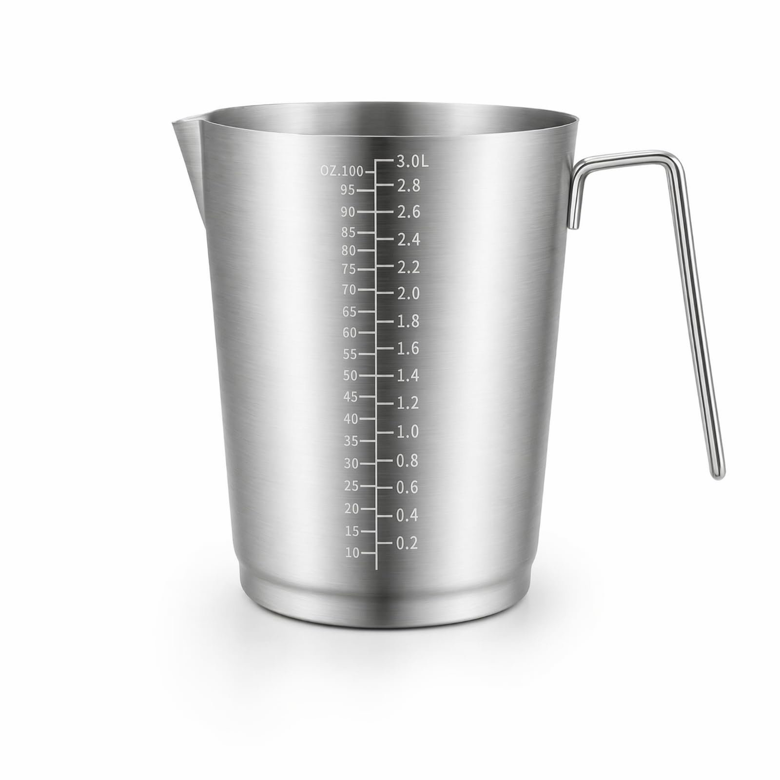 rockible Messbecher mit Griff leicht ablesbar Edelstahl-Messbecher rostfrei Messkanne mit Griff für Backen, 3L