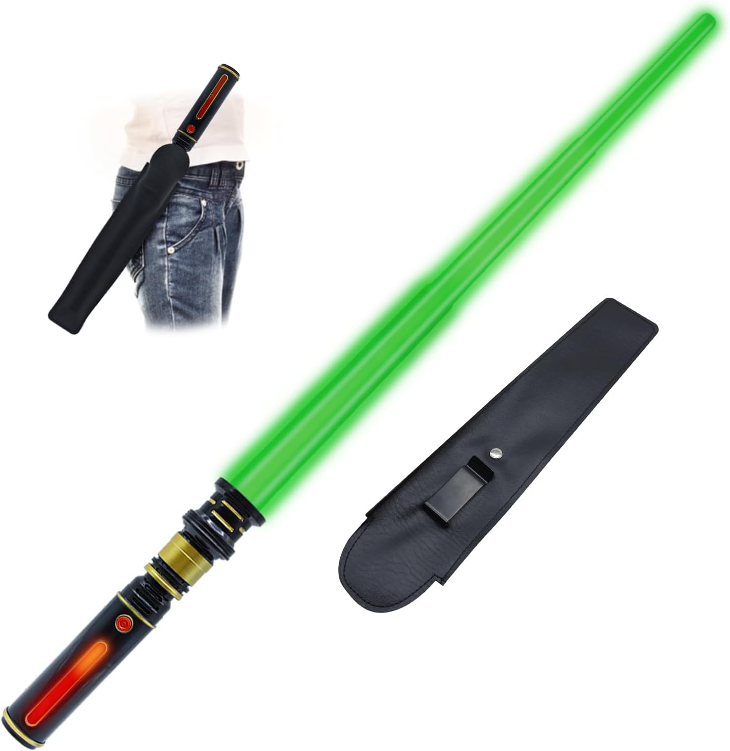 Gianby Light Up Saber for Kids, Green Light Swords with FX Sound, Expandable Light Swords Set for Galaxy War Fighter Warriors, Halloween Dress Up Parties (with Belt Clip)