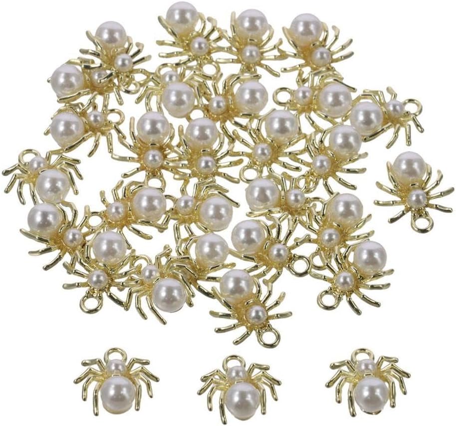 30 Pcs Golden Spider Charms, Mini Spiders Charm Acrylic Pearls Spiders Beads for Jewelry Making Bracelet Necklace DIY Craft