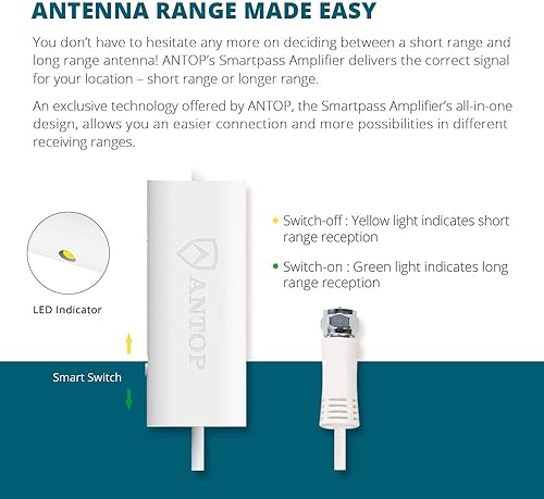 Miniatura 3 de Antena de TV UFO de recepción omnidireccional de 360 para exteriores, rango de 65 millas con Smartpass amplificado e integrado filtro 4G LTE para