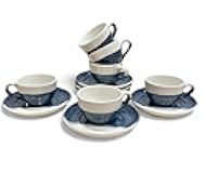 2 Ounce Espresso Cups with Saucers, Mini Ceramic Espresso Cups Set of 6, Espresso Cup Set, Coffee Mug Set for Latte, Macchiato, Demitasse Cups Set for Cafe, Microwave & Dishwasher Safe (Blue)