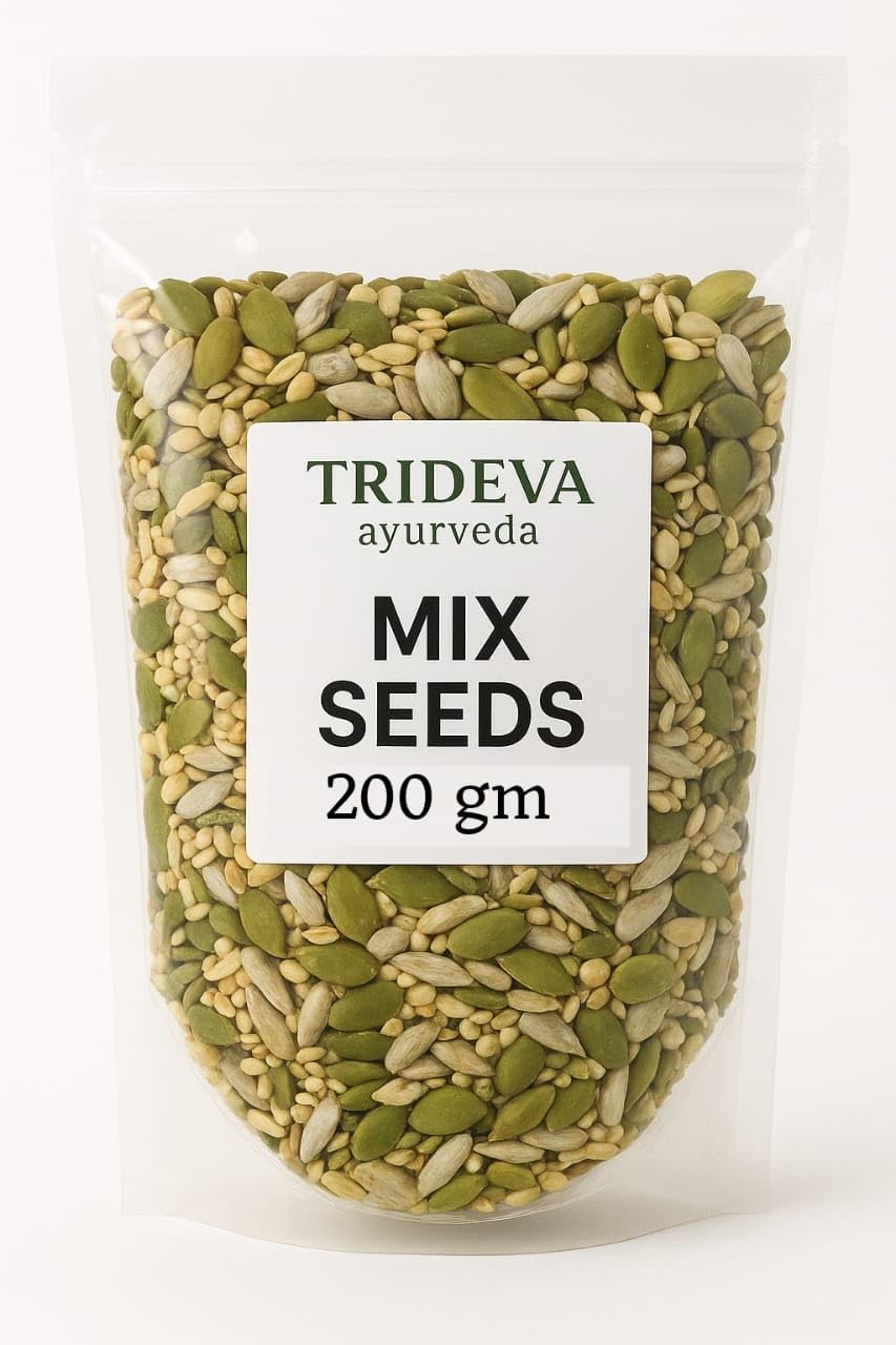 TRIDEVA AYURVEDA 5 in 1 Healthy seeds mix for weight management, Pumpkin, Sunflower, Watermelon, Flax & Chia Seeds | Improved digestion, healthy heart with Omega-3 & protein support- 200 g Trail mix seeds-image-8