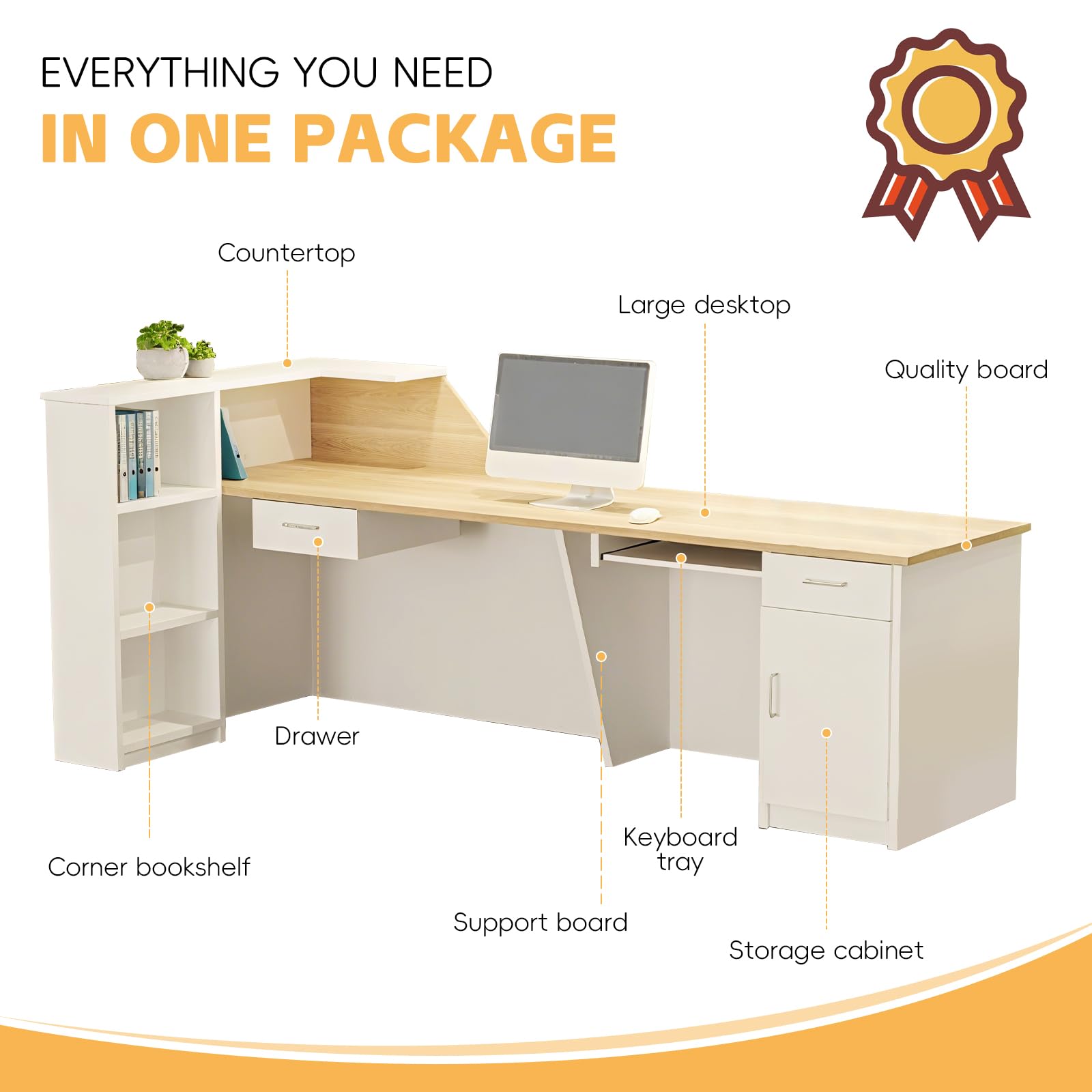 Mostrador de Recepción 80-783cm, Escritorio de Caja Registradora para Tienda, Mostrador de Atención al Cliente, Escritorio de Trabajo para Oficina, Salón de Belleza y Cafetería
