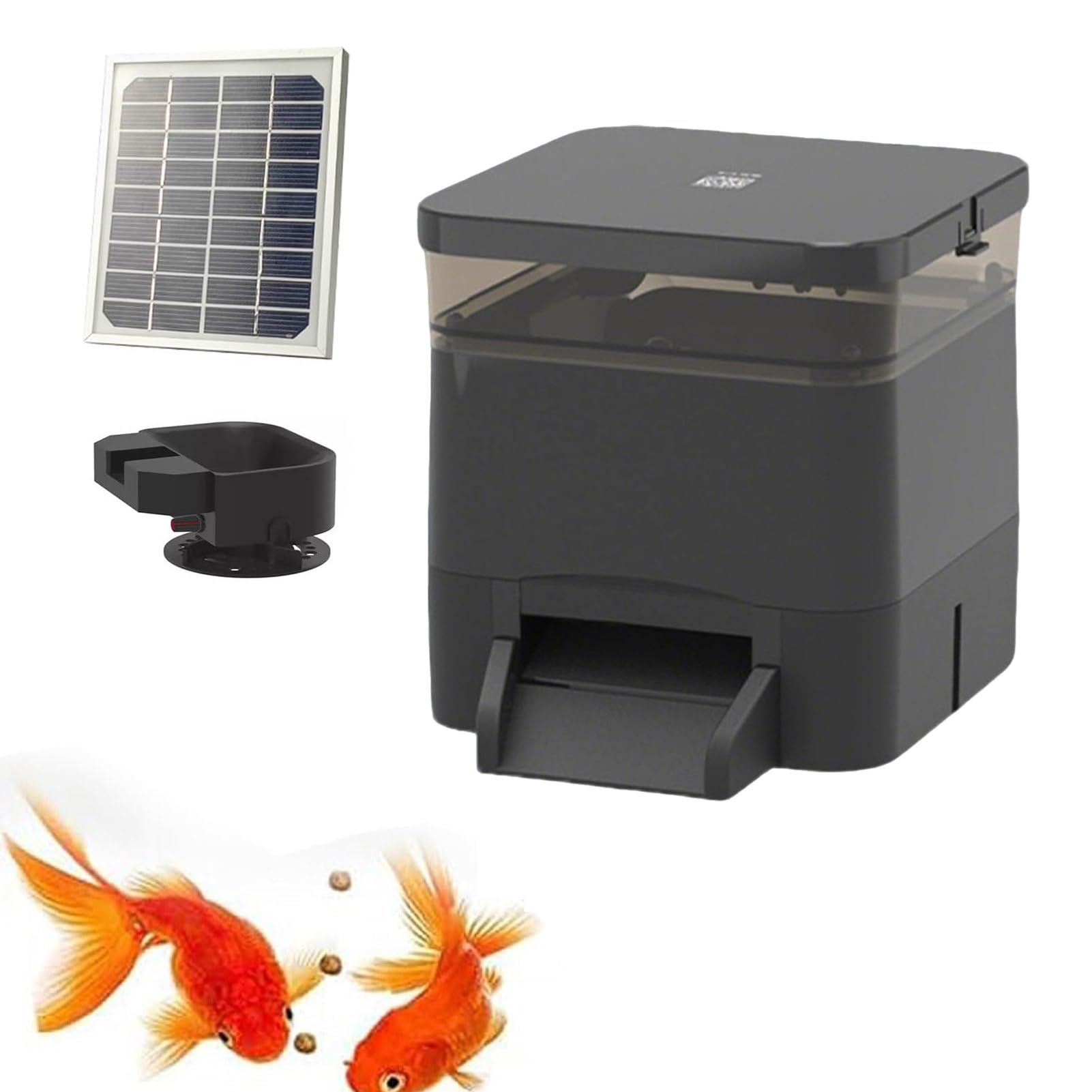 Distributore Automatico Intelligente Di Mangime Per Pesci Da Laghetto Con Capacità Di 4/10 Litri E Display Lcd, Ricarica Tramite Pannello Solare Per Alimentazione Programmata In Laghetti(Black,4L)