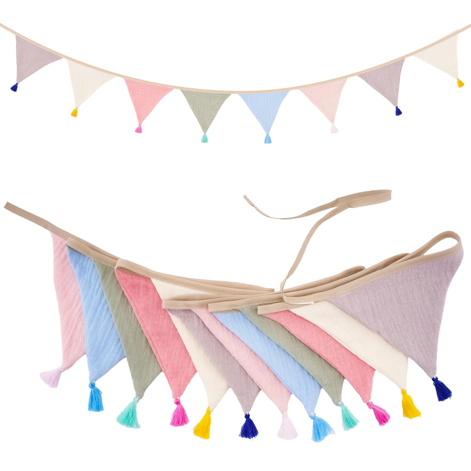 Bandierine con nappe, 3,2 m, ghirlanda con 12 bandierine colorate, in tessuto, per cameretta dei bambini, compleanno, feste, matrimoni, interni ed esterni