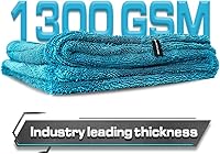 Vista 5 de Toalla de secado de coche Blackline - 2 pies x 3 pies XL - Elección popular entre los profesionales del detalle - Microfibra Aqua de 1300 GSM