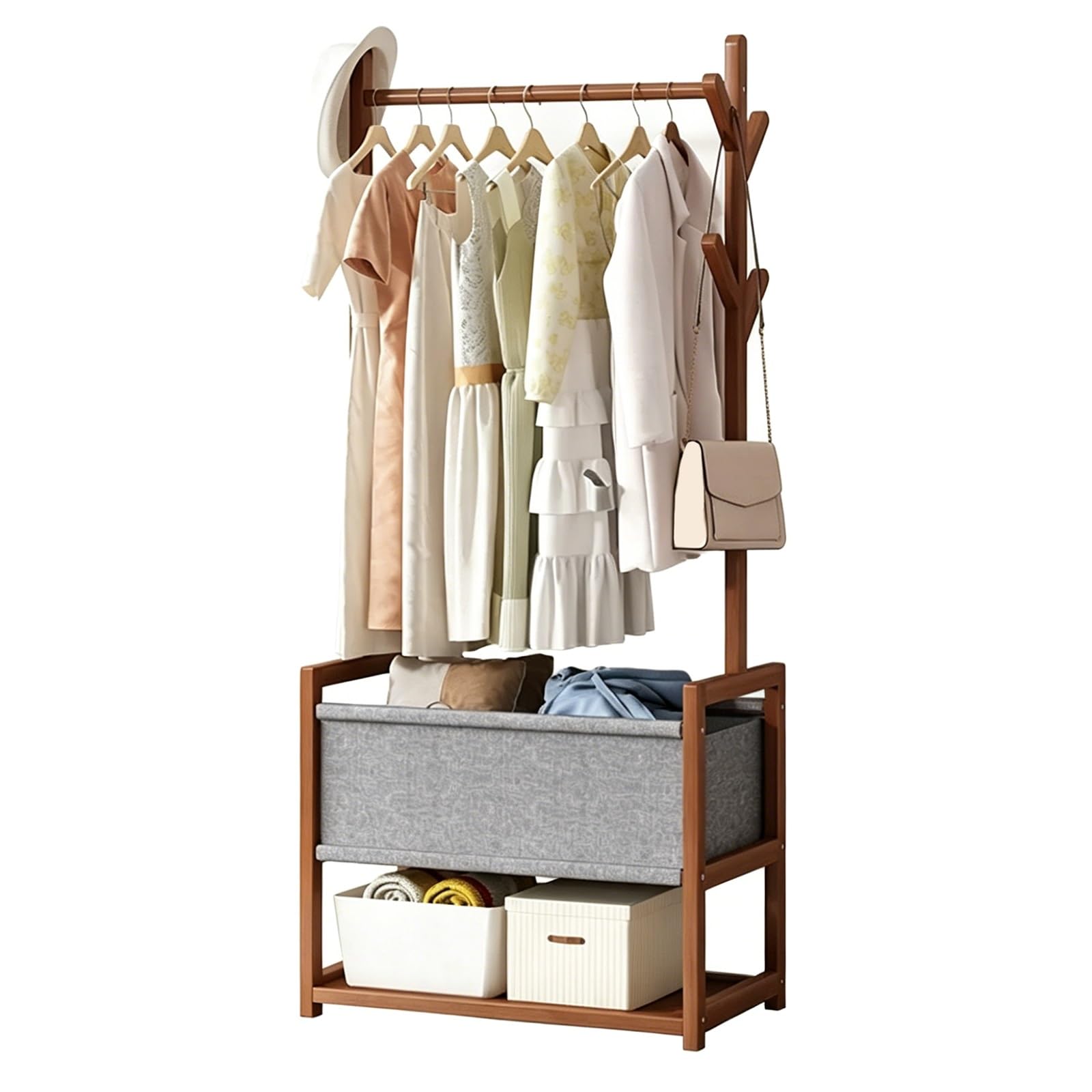 lyxamjrzyp Bamboo Clothes Rack, Garment Rack Organizer, Clothes Rack for Hanging, Clothing Rack for Bedroom Living Room Entryway Storage(Grey,39.3in/100cm)