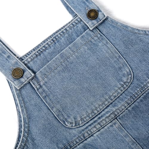 KIDSCOOL SPACE Baby Girl Denim Overalls,Simple Design Summer Jumpsuit Dress,Light Blue,4-5 Years