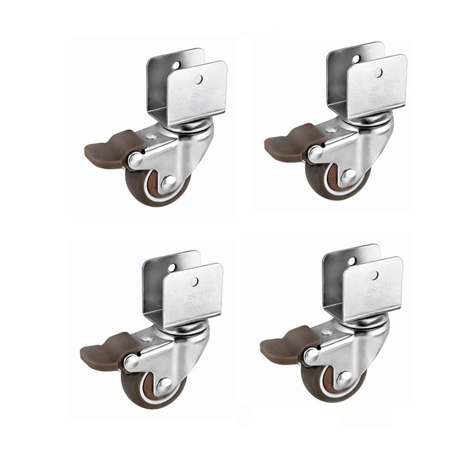 Silent Small Castor 4 Pack U-Bracket Side Mount Swivel Locking Casters