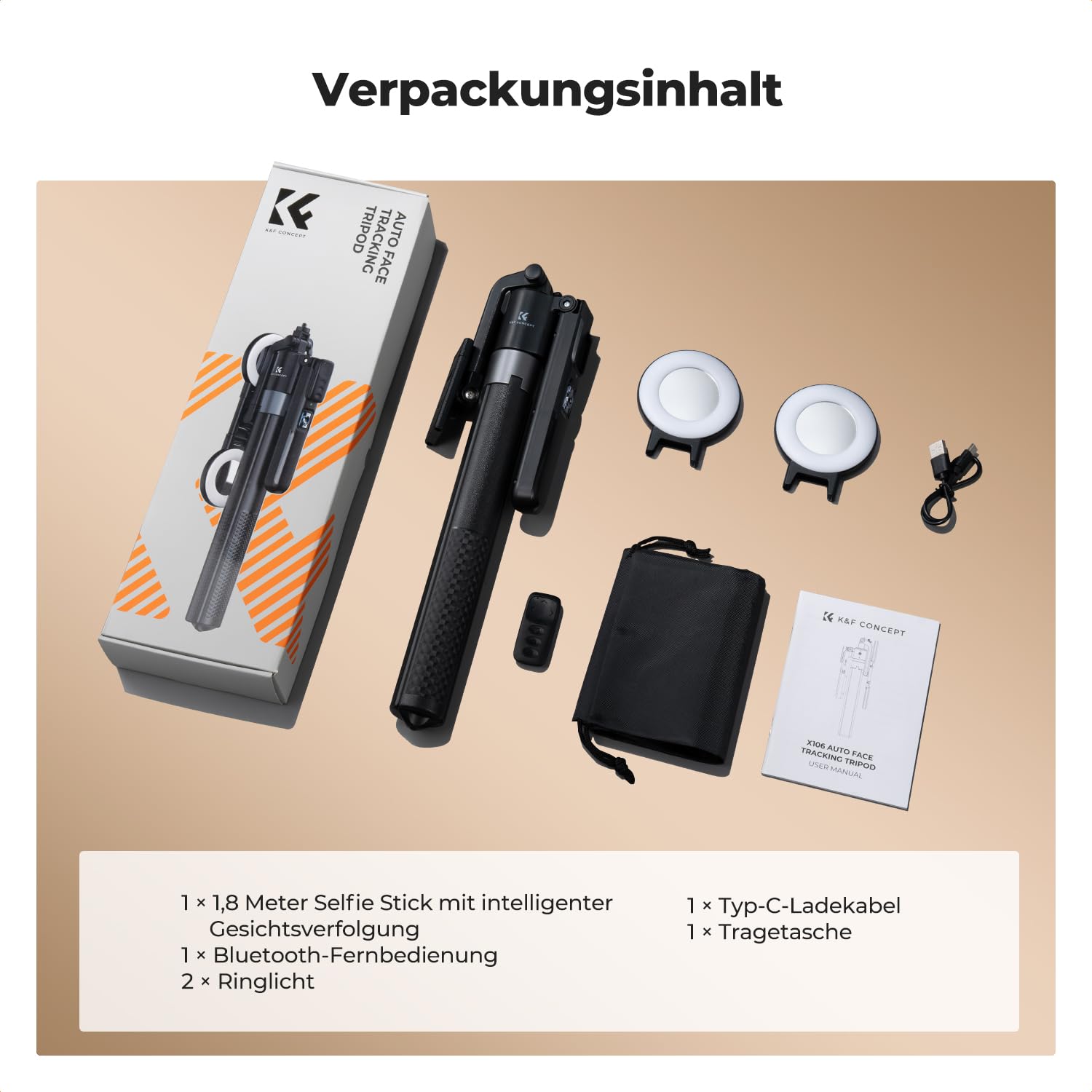 K&F CONCEPT Smart Series Handy Stativ mit Ringlicht, 1,8 Meter Aluminiumlegierung mit intelligenter Gesichtsverfolgung, Kompatibel mit iPhone/Samsung/Android Handys & DJI Osmo Pocket 3/4