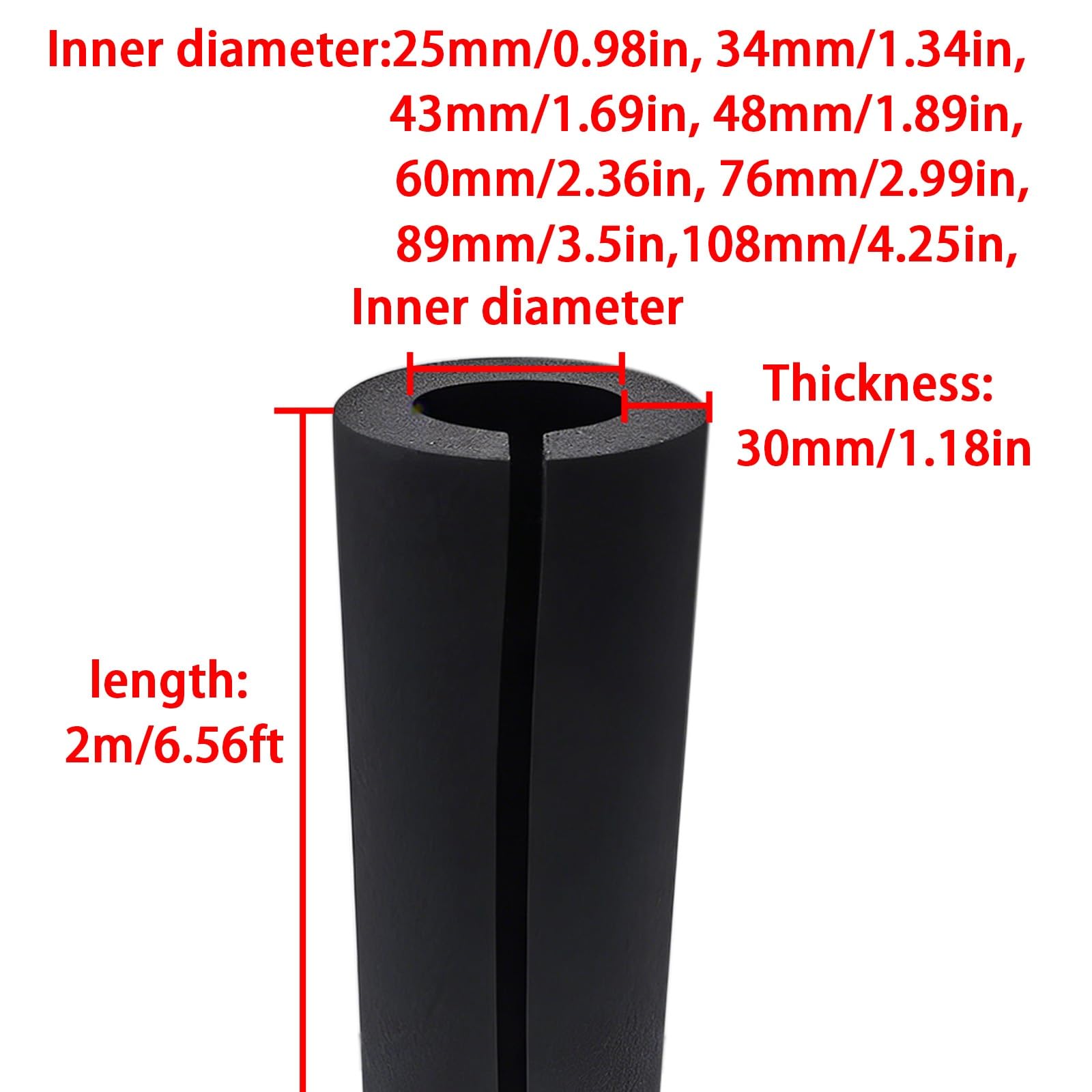 Schwarz Rohrisolierung, Offen Rohrisolierung Schaumstoff, Winter Isolierung Heizungsrohre, Geeignet für Verschiedene Rohrleitungen und Fitnessgeräte(ID76mm/2.99in*T30mm/1.18in)
