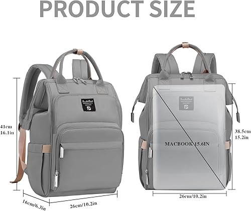 Miniatura 6 de Pomelo Best Mochila para pañales elegante impermeable multifuncional bolsa de bebé grande con cambiador y correas para cochecito, Gris claro, Mochila