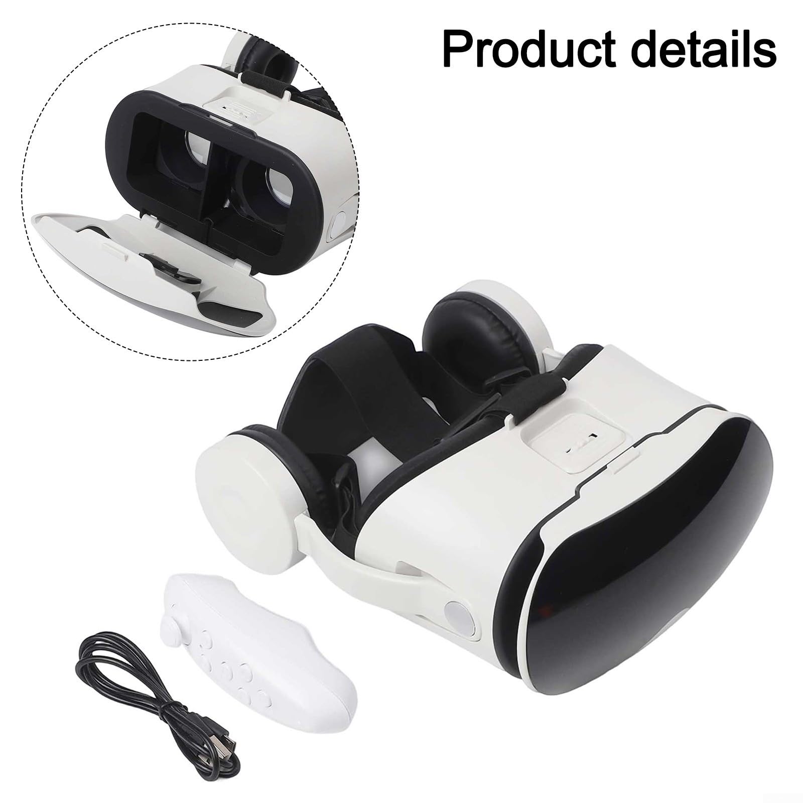 Auriculares de realidad virtual con controlador y auriculares para niños y adultos, juego de películas en 3D, gafas de realidad virtual 3D con FOV de 110° (negro)